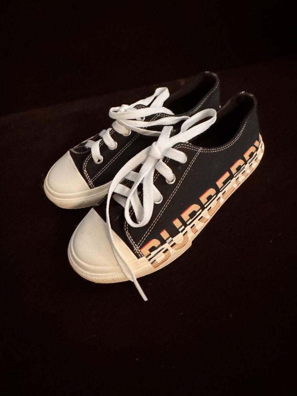 Authentic Kids Burberry Mini Larkhall Logo Canvas Sneakers Black Size 33
